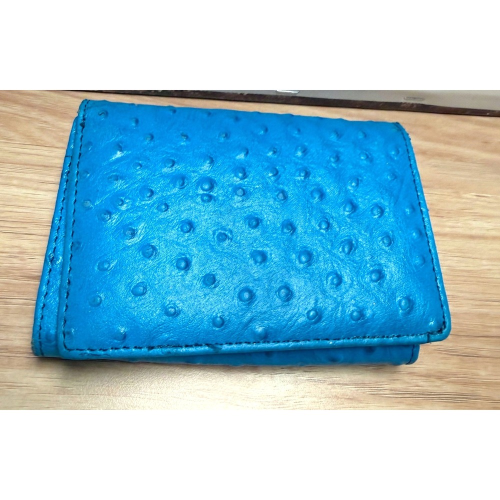 Bijoux Terner Turquoise Blue Ostrich Embossed Trifold Wallet Snap Closure